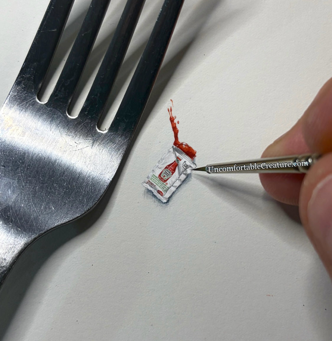 Popped Ketchup Packet — Original Miniature Watercolor