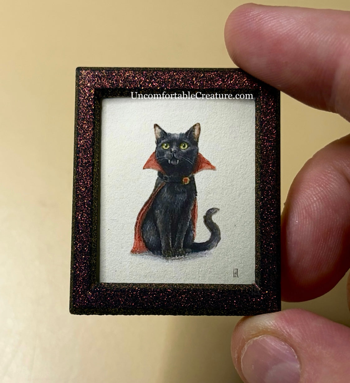 Sebastian Shadowsnout – Vampire Cat Mini Watercolor Print