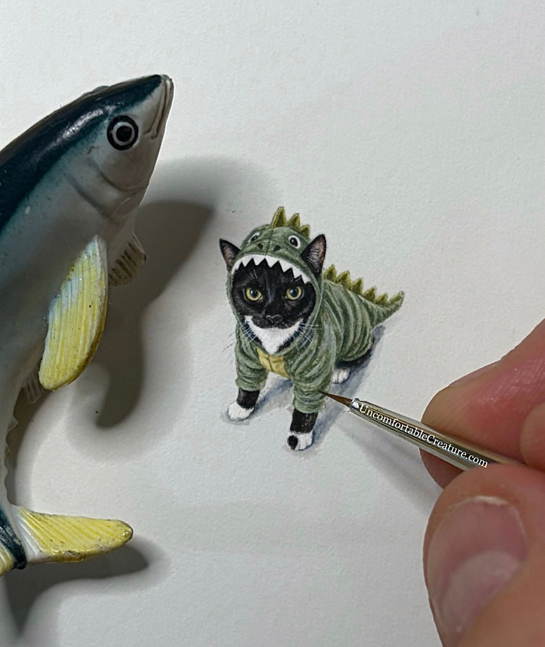 Ricky | Dinosaur Suit Cat Miniature Original Watercolor