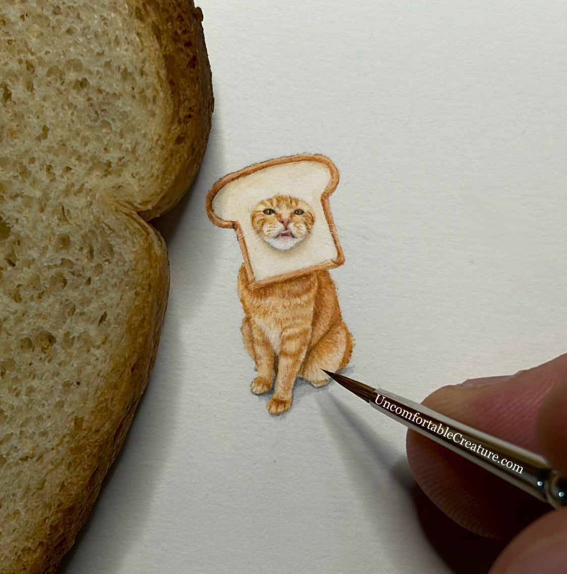 Breadmond — Cat in Bread Miniature Watercolor Painting