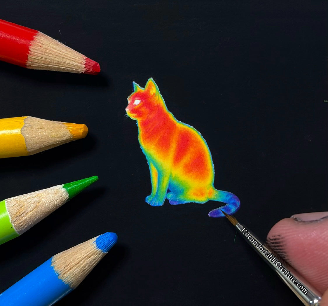 Al Purrchino — Thermal Cat Miniature Watercolor Painting