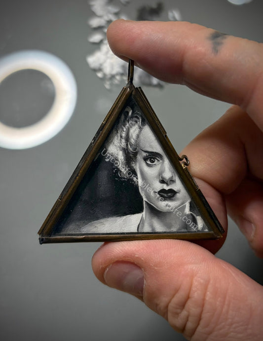 Bride of Frankenstein – Original Miniature Oil Painting in Glass Pendant