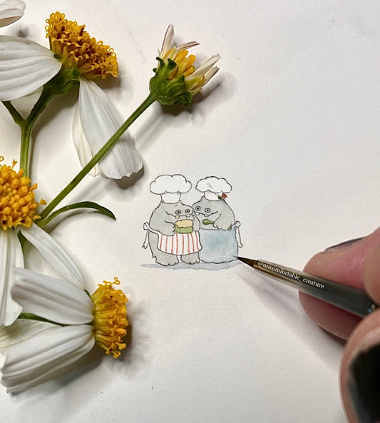 George & Martha — Miniature Watercolor Painting (James Marshall Characters)