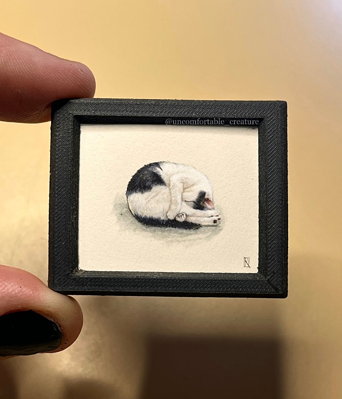 Prudence — Miniature Watercolor Portrait of a Sleeping Cat