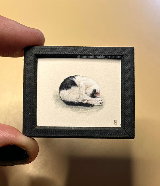 Prudence — Miniature Watercolor Portrait of a Sleeping Cat
