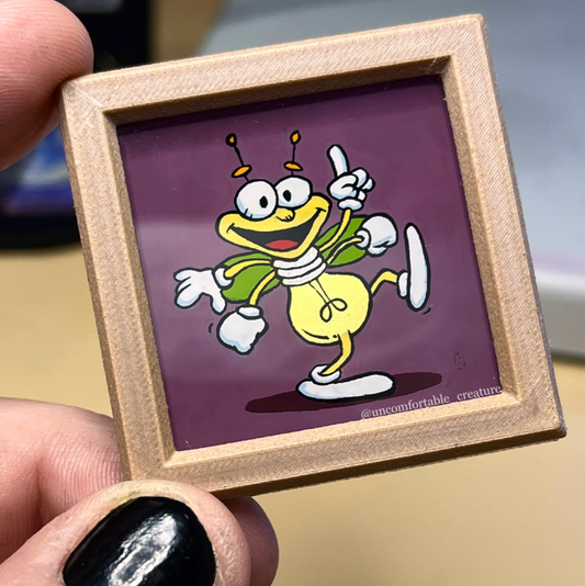 Louie the Lightning Bug — 24K Gold Leaf Reverse Glass Painting (80s Electrical Safety Mascot)