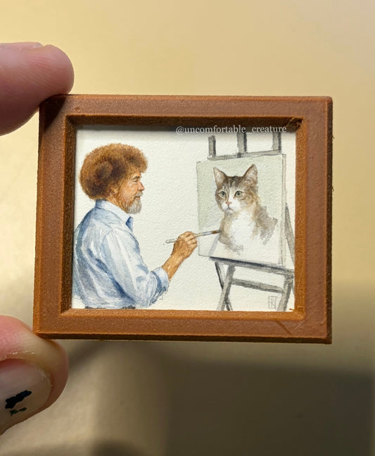 "We Don't Make Mistakes, Just Happy Little Cats" — Original Miniature Watercolor