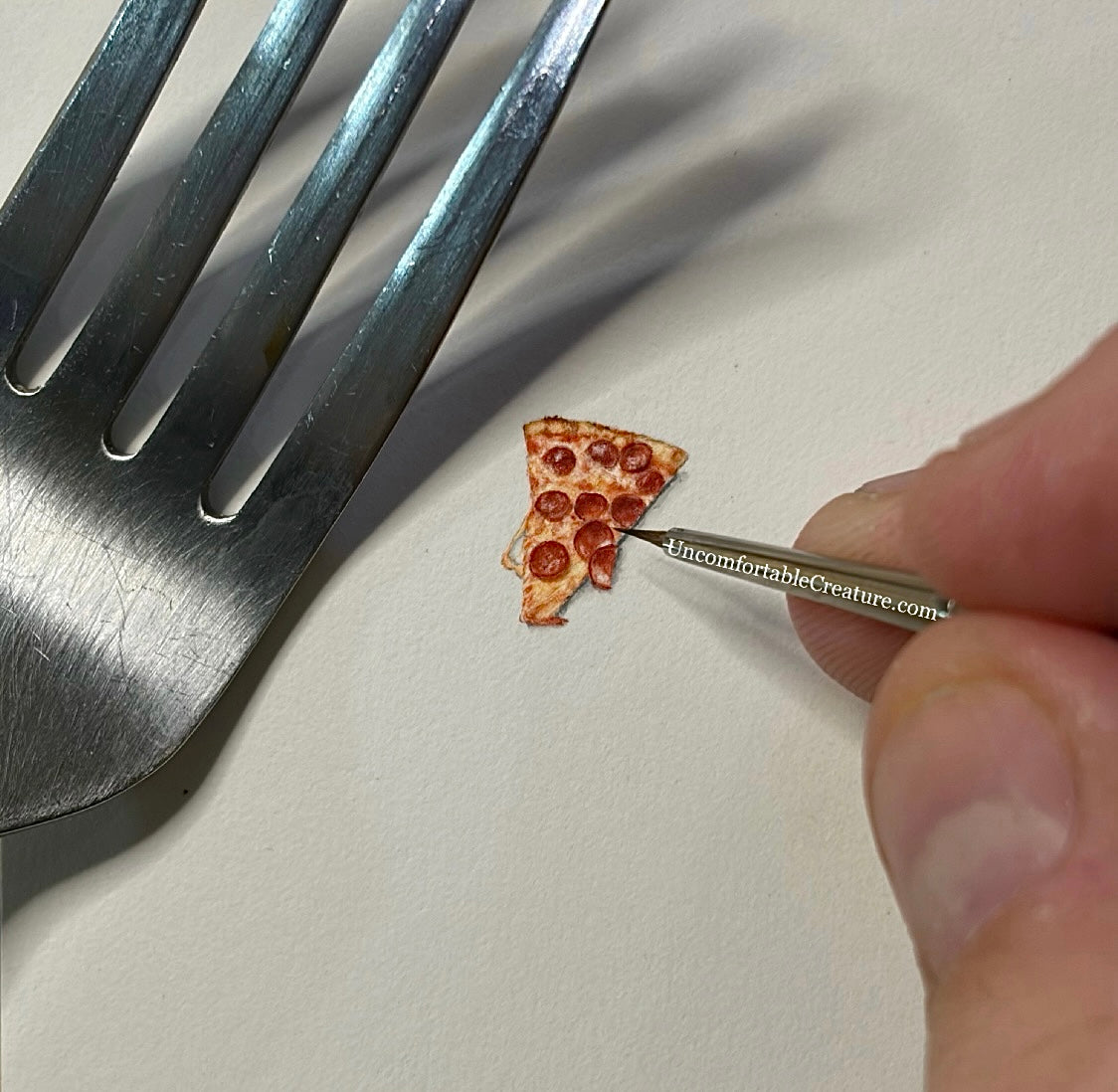 Pepperoni Pizza Slice — Original Miniature Watercolor Painting