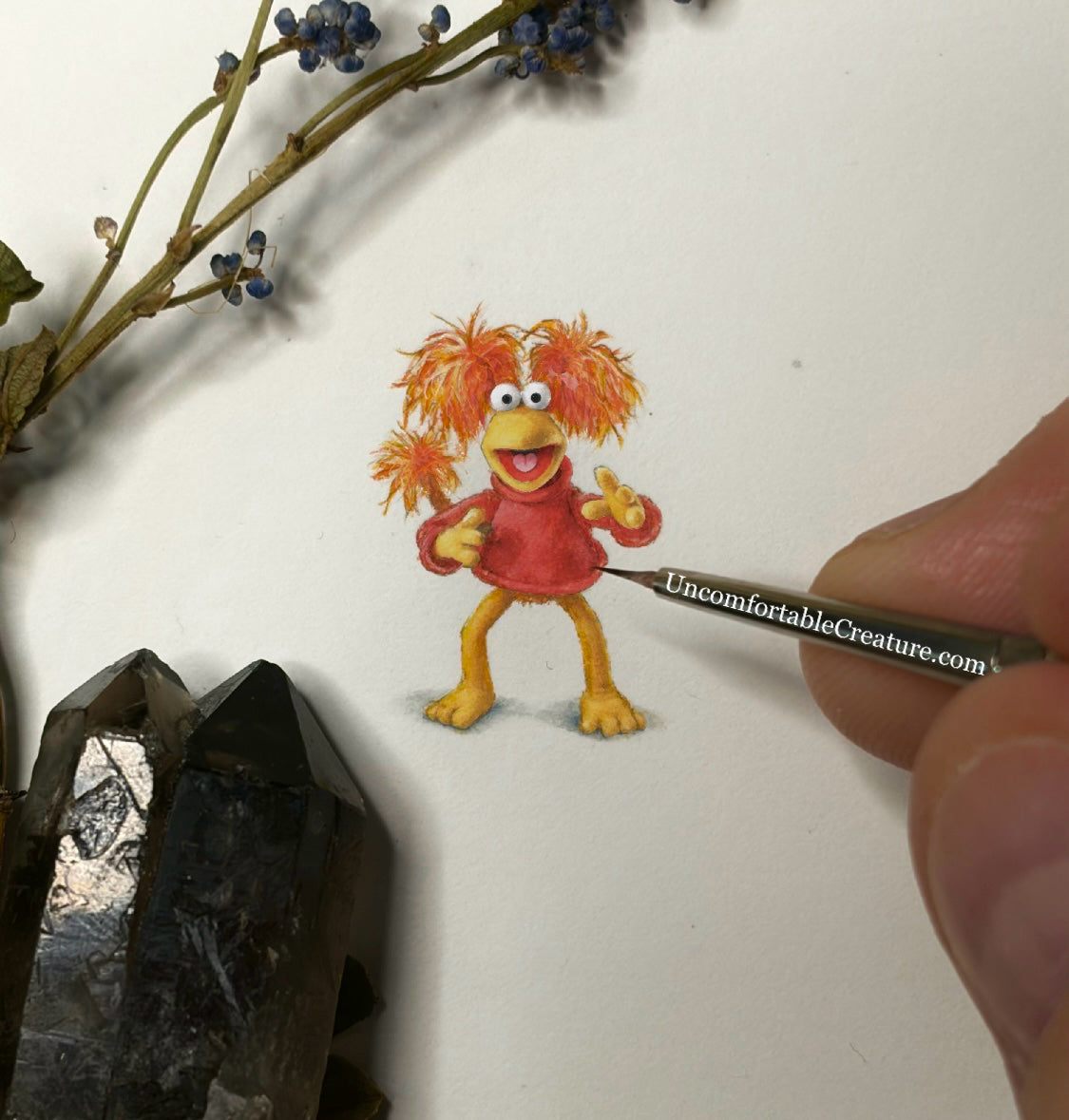 Red Fraggle - Original Miniature Watercolor