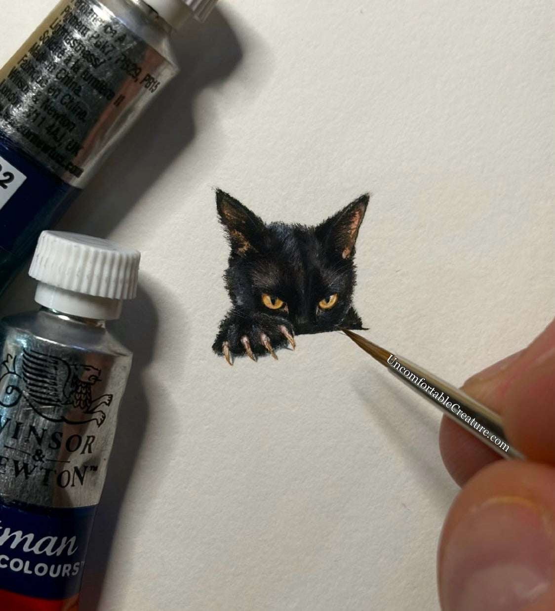 Punch Party – Original Miniature Black Cat Watercolor