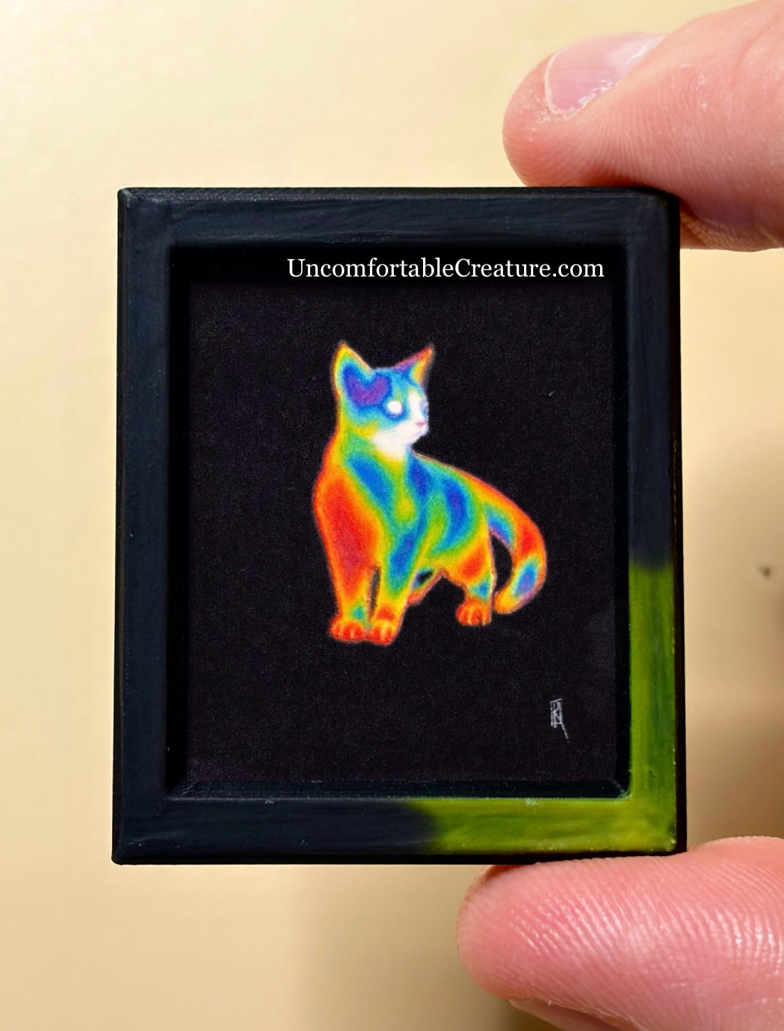 Hot Pockets — Thermal Cat Miniature Fine Art Print in Thermochromic Frame